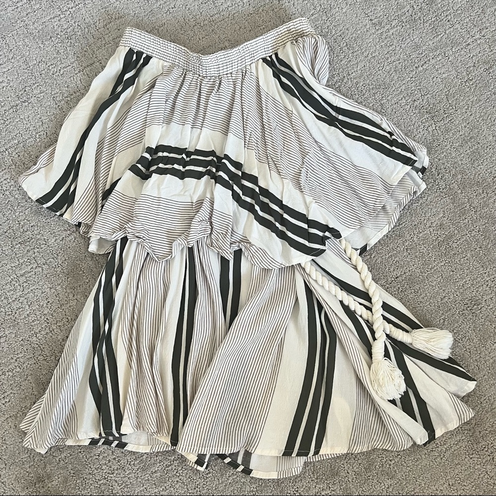 Faithfull the Brand Strapless Striped Dress in Black and Cream